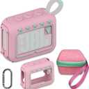 JCHPINE Silicone Cover and Hard Travel Case for JBL Go 4 Ultra Portable Bluetooth Speaker, Accessories for JBL Go 4 Pro Sound Bluetooth Speaker Stand Up Holder (Pink Case)