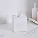 White Tissue Box Cover Square Resin Tissue Holder for Home Decor, Hand Poured Marble Ribbed Cube Tissue Box Holder 5.5 Inch Heavy Duty Luxury Tissue Box Case for Bathroom, Living Room, Office