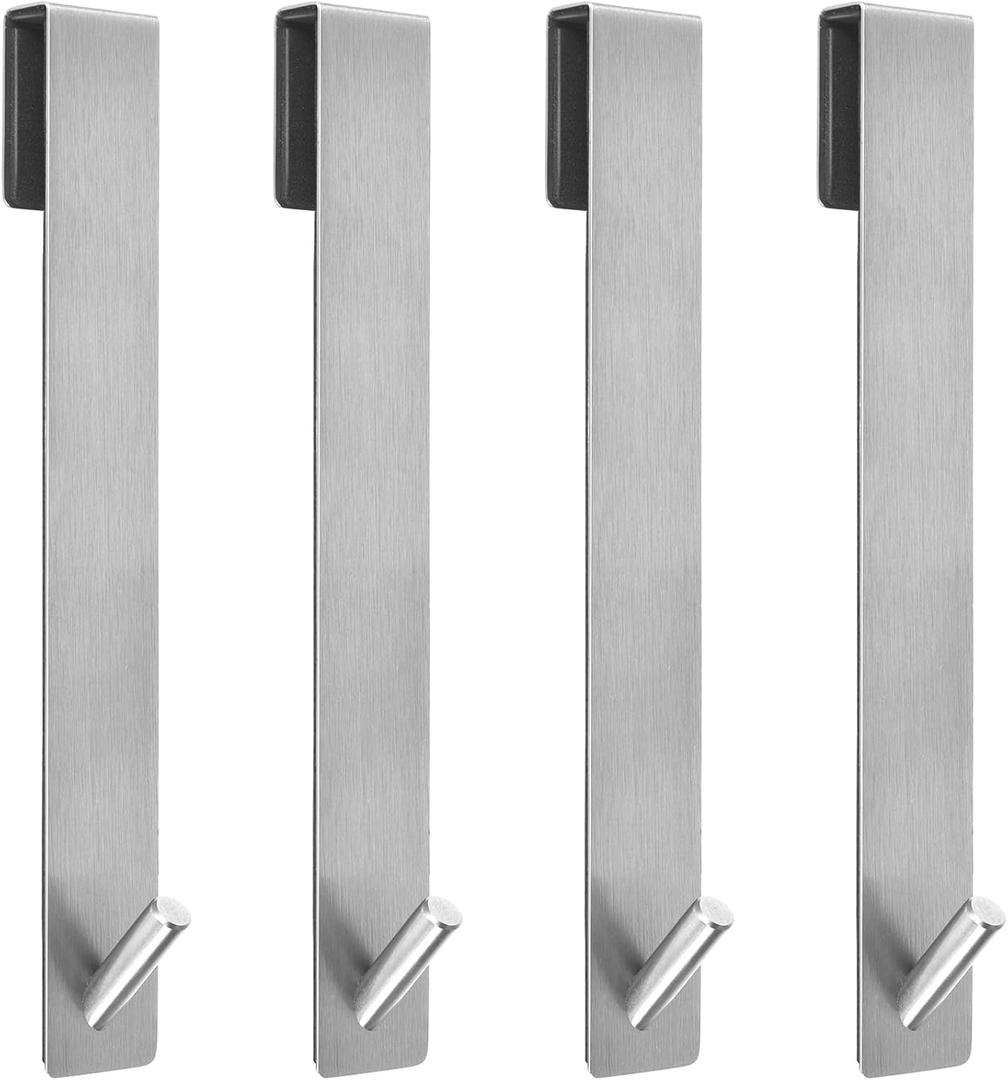 Kontoyo Shower Door Hooks(10 Inch),Extended Over Door Hooks for Bathroom Frameless Glass Shower Door,Stainless Steel Towel Hooks,Heavy Duty Rack Hooks for Robe,Towel-4 Pack-Silver