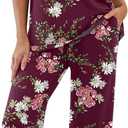 PrinStory Women's Pajama Set Short Sleeve Shirt and Capri Pants Sleepwear Pjs Sets with Pockets (Medium, Fp-wine Red)