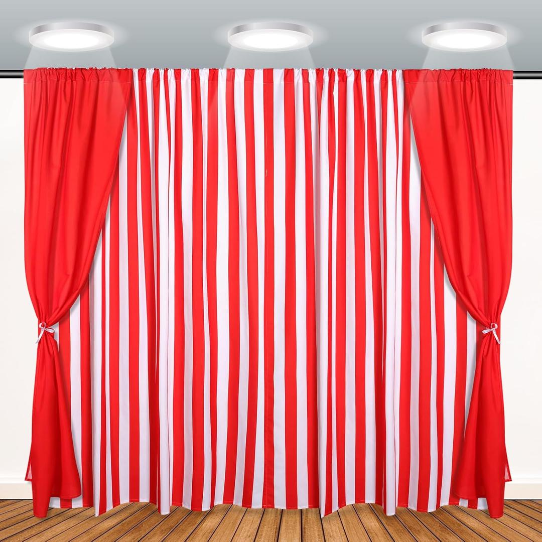 3 Pcs Carnival Circus Party Decorations Backdrops White Striped Polyester Backdrop Curtains for Carnival Circus Decor Birthday Party Photography Background(Red,White,Classic)
