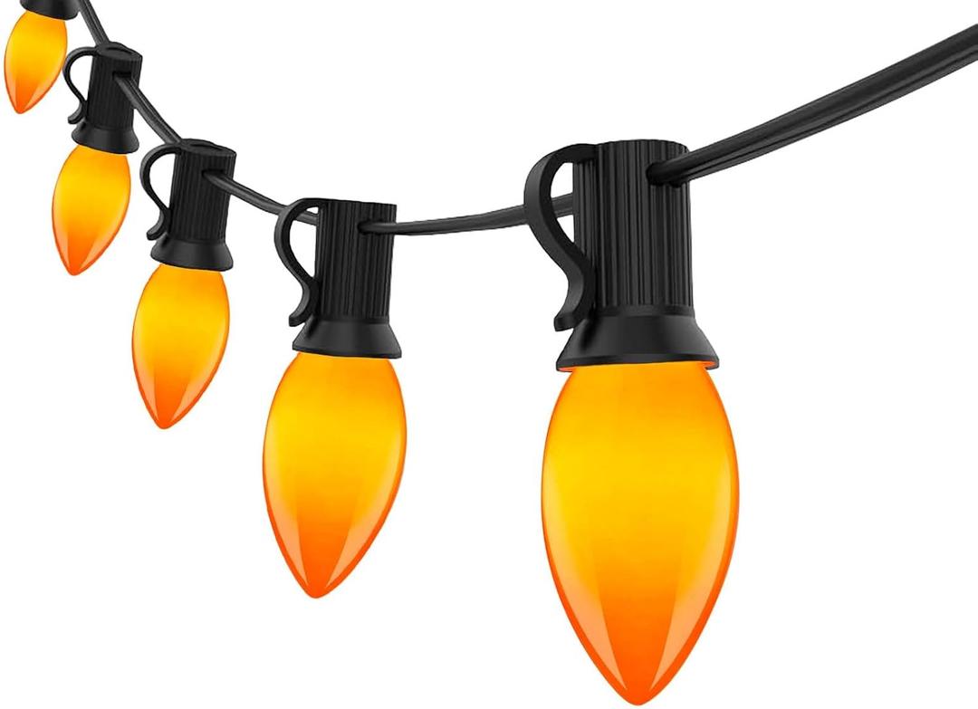 C9 LED Orange Halloween Lights, 25FT Halloween C9 String Lights with 27 Orange LED Bulbs, Hanging Decoration Light for Outdoor Indoor Patio Home Party Garden Yard-Black Wire