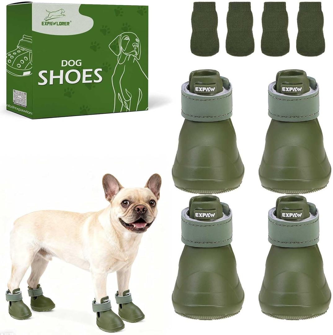 EXPAWLORER Dog Shoes for Hot Pavement  Medium Dogs, Waterproof Non-Slip Dog Summer Booties with Socks, Easy On & Off Pet Boots & Paw Protectors, Easy-Clean for Beach Outdoor Rain (Green M) (Size 5/M (Paw Width:2in))