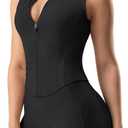 GYM RAINBOW Zip Up Sleeveless Cropped Tank Top Bbl Jacket Lightweight Workout Jackets for Women Slim Fit Gym Running Vest(Black, Medium)
