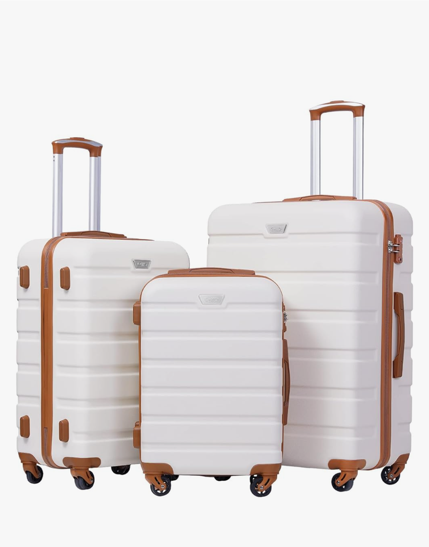 Coolife Luggage 3 Piece Set Suitcase Spinner Hardshell Lightweight TSA Lock (Apricot White, 3 Piece Set (20in24in28in)
