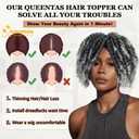 QUEENTAS Curly Toupee for Men and Women 10" Hair Pieces Dreadlock Hair 3603D Cover Knotless Afro Braided Synthetic Hair Topper with 3 Clips(Grey Mixed Black 1B/60)