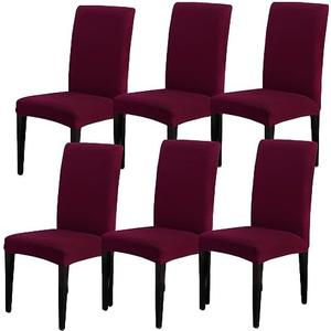 SearchI Chair Covers for Dining Room Set of 6, Stretch Jacquard Kitchen Parsons Chair Covers,Washable Spandex Dining Chair Slipcovers Seat Protector for Hotel,Banquet,Ceremony（Wine Red）