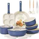 CAROTE 19pcs Pots and Pans Set, Nonstick Cookware Set Detachable Handle, Induction Kitchen Cookware Sets Non Stick with Removable Handle, RV Cookware Set, Gold and Blue