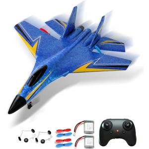 Remote Control Airplane for Kids, 2 Channels Foam RC Planes Wireless Toy,Hobby RC Glider Aircraft Gifts for Beginners Boys Girls Adult Blue