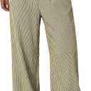 Acelitt Womens Wide Leg Palazzo Pants Casual Loose Lounge Pants Beach Trousers with Pockets (Medium, Z-coffee and White)