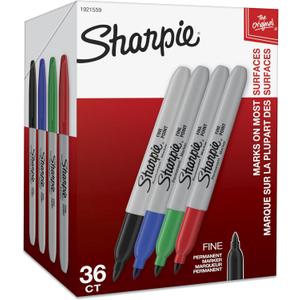 Sharpie Permanent Markers, Fine Point, Assorted Colors, 36 Count