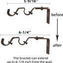 Double Curtain Rod Brackets, Heavy Duty, Bronze, 6 Pcs, Fits 3/4 & 5/8 Inch Rods, Wall Mount