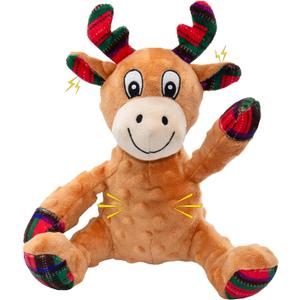 Dog Toys Squeaky Interactive Puppy Teething Chew Toy Deer Shape Stuffed PP Cotton Crinkle Sound Paper Tail, for Large Medium Small Breeds Indoor Outdoor PlayChristmas