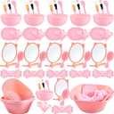 6 Set Spa Party Supplies for Women Pink Facial Mask Bowl Set with Facial Mask Bowls Spatula Brush Puff Measuring Scoop Basin Mirror Air Cushion Comb Headband Spa Birthday Party Favor