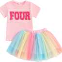 FIOMVA Toddler Girl Birthday Outfit Two Three Four Five Six Birthday Shirt+Tutu Tulle Skirt Little Girl Birthday Clothes (4-5 Years, Number Four Pink)