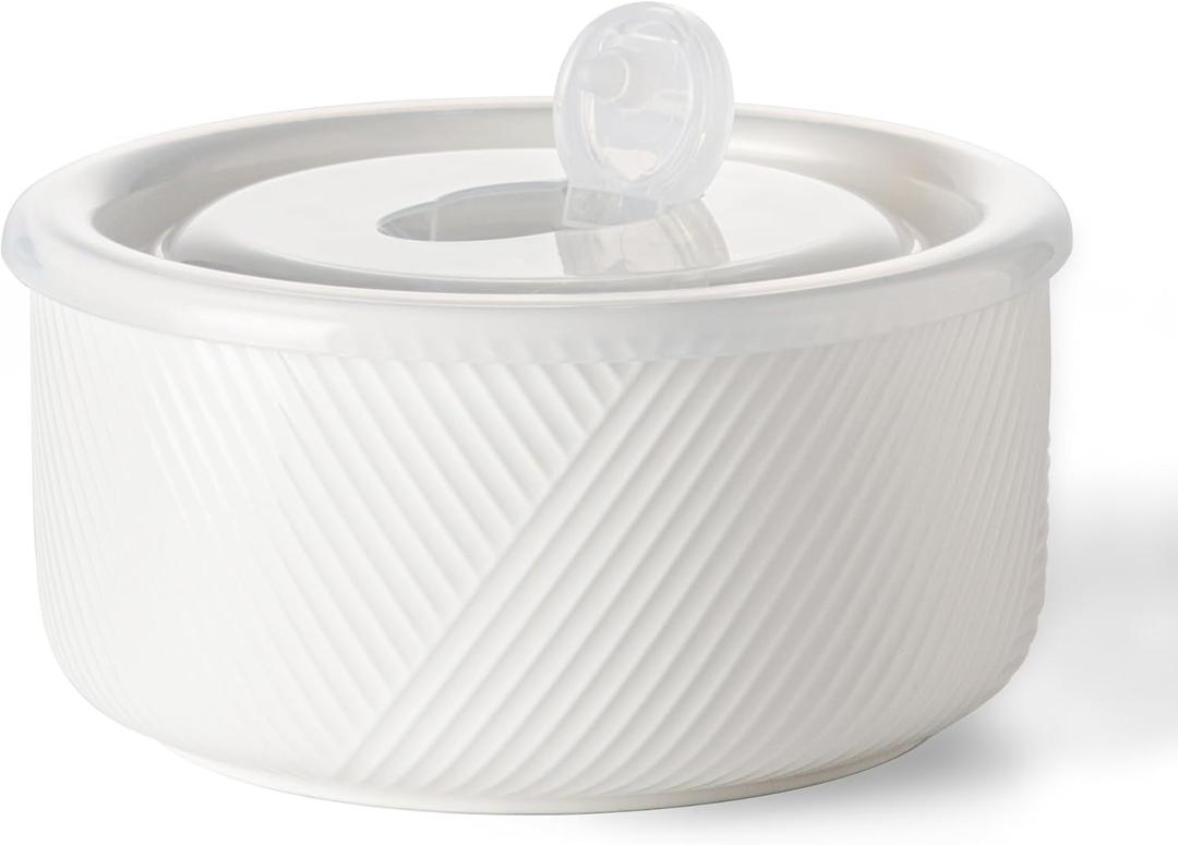 Large Ceramic Bowls with Lids: 32 oz Microwave Safe Food Storage Containers for Soup Salad Meal Prep Lunch Picnic Camping - 6 Inch, Set of 1 (White)