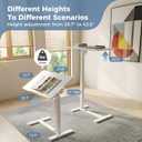 DUMOS Overbed Table with Wheels, Height-Adjustable Bedside Table, White, 27.55*15.75*42.52inch