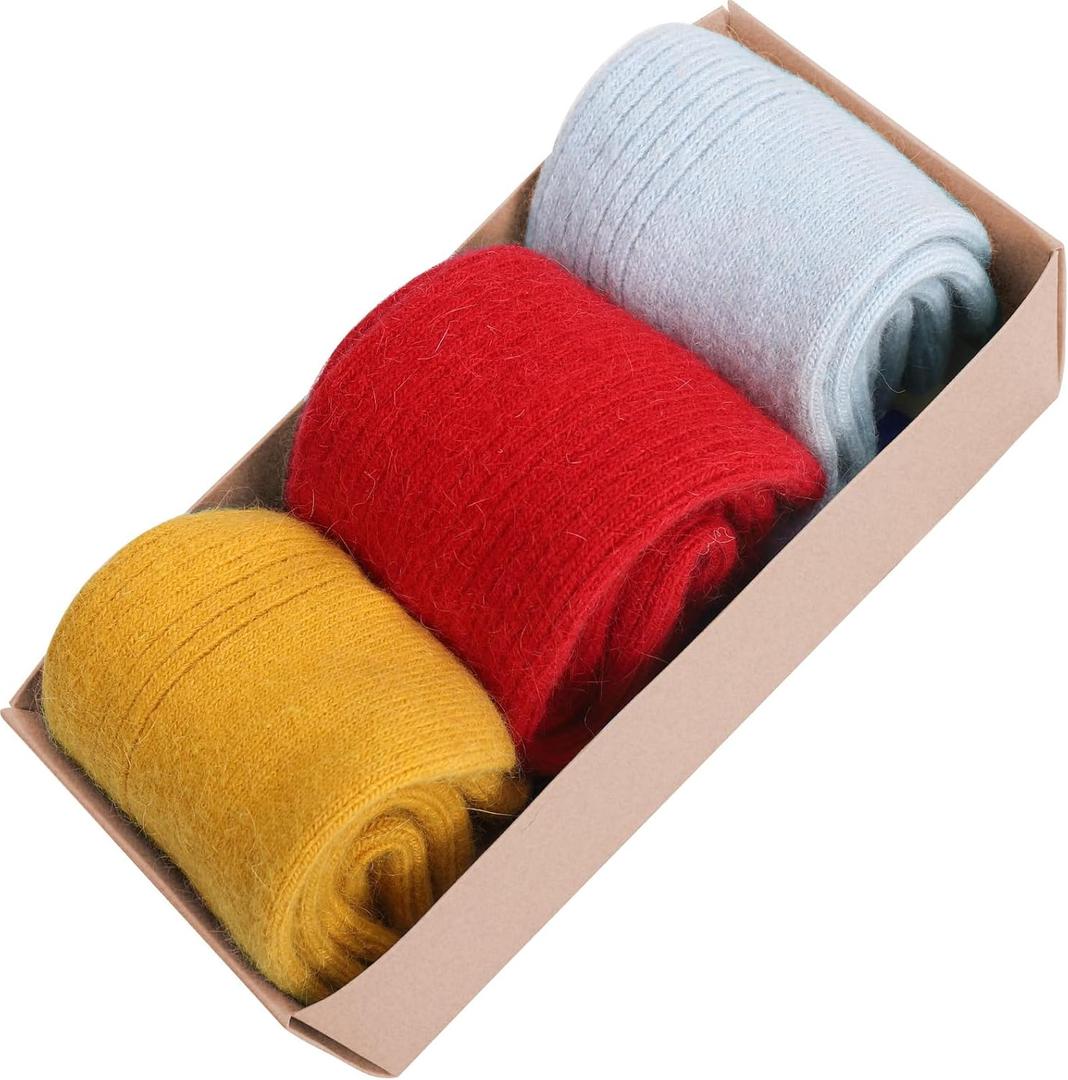 3 Pairs Wool Cashmere Socks For Women Winter Casual Dress Warm Thicken Sock Gifts (Multi-red)