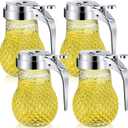 4 Pack Syrup Dispensers Glass Honey Jar Bottle Maple Sugar Dispenser 6 oz Retracting Spout Syrup Containers Pitcher For Milk Coffee Home Restaurant Kitchen Bar Oil Condiment (Rhombus Style)