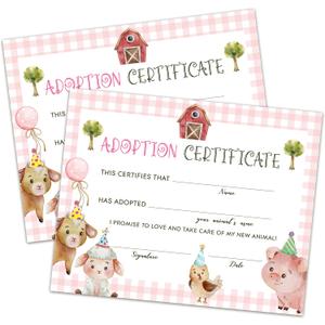 Farm Animals Adoption Certificate - Adopt an Animal Certificate for Girl - Farm Animals Adoption Party Decorations - Farm Barnyard Birthday Party Favors Supplies, 10 Adoption Certificates (CC10)