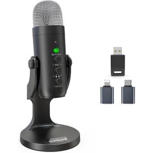 ZealSound Wireless Microphone,USB Mic for iPhone PC iPad Android Phone-Cordless Condenser Desktop Microphones with Mute Echo Monitor Volume Gain 2.4GHz for Podcast,ASMR,Gaming,YouTube Video/K66 Black