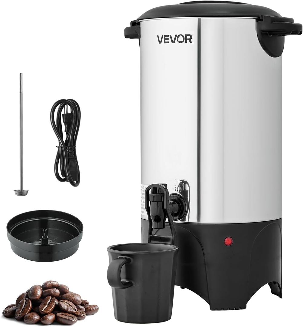 VEVOR Commercial Coffee Urn, 40 Cup 6 L Hot Beverage Dispenser with Dripless Faucet, Quick-Brewing Commercial Coffee Maker, with Stainless Steel Liner, for Catering, Business, Church & Restaurant