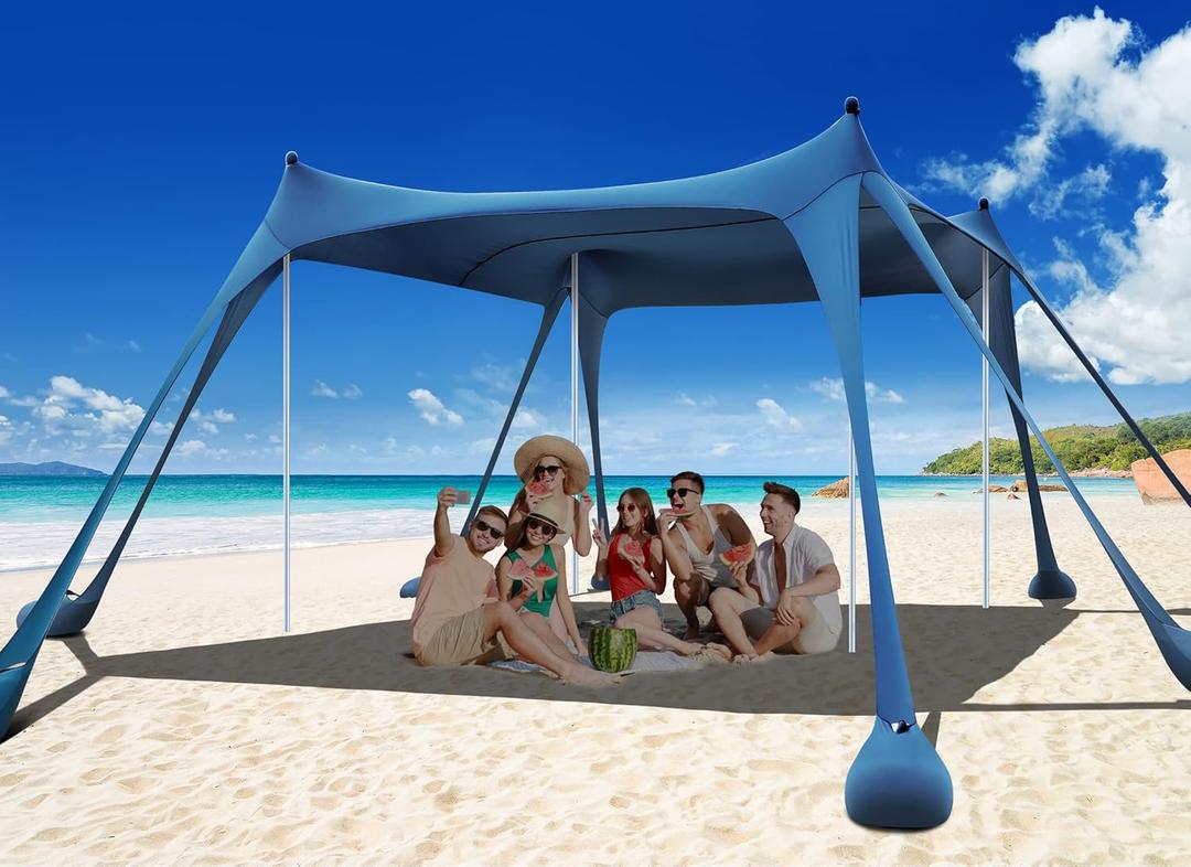 Osoeri Beach Tent, Camping Sun Shelter UPF50+ with 8 Sandbags, Sand Shovels, Ground Pegs & Stability Poles, Outdoor Shade Beach Canopy for Camping Trips, Fishing, Backyard Fun or Picnics (Navy Blue)