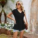 Abardsion Women's V-Neck Cap Sleeve Pleated Blouse Shirts Trendy Summer Outfits Casual Loose Fit T Shirt Tops (Black, L)