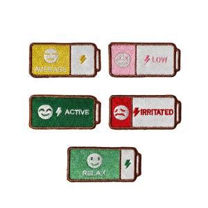2 x Emotion Battery Sew-on Patch Set, Embroidery Mood Patches for Jackets, Backpacks, Caps & DIY Crafts, Tactical Gear & Workwear Decor, Funny Gift for Friends & Family (10)