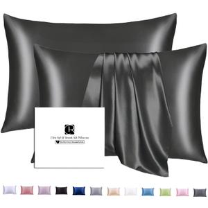 Ravmix Silk Pillow Cases 2 Pack with Zipper, 21momme Mulberry Silk Pillowcase for Hair Skin, Soft Smooth Breathable Cool Pillow Cover for Beauty Sleep with Gift Box(Standard 20"x26", Black)