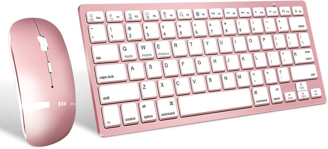 Wireless Bluetooth Keyboard and Mouse Set, Portable Slim Silent Cordless Keyboard and Mouse Combo Compatible with iPad/Mac/MacBook/Android/Windows/PC/Computer (Rose Gold)