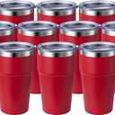 MEWAY 16oz Tumbler Double Wall Vacuum Insulated Travel Mug Bulk, Stainless Steel Tumblers with Lid, Powder Coated Coffee Cups for Cold & Hot Drinks (Red,12 Pack)