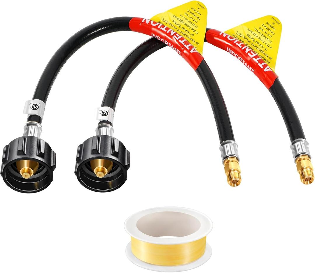GasSaf 18 inch RV Propane Hose, 1/4" Inverted Camper Propane Hose Connect to 2-Stage Auto Changeover Regulator for RVs, Campers & Trailers (2 Pcs)