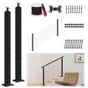 Complete Set 36" Cable Railing Post Kit, Black 25-35° Angle Drilled Stair Railing Post, Invisible Cable Railing System Kit, 1/8" Stainless Steel Cable, 2Pack with Cable Grommets (No Handrail)
