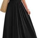 OFEEFAN Maxi Dresses for Women V Neck Ladies Midi Long Dress A Line Smocked Waisted Casual Summer Spring Clothes Boho Beach, M