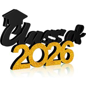 Class of 2026 Sign Graduation Party Decorations 2026 Grad Photo Booth Prop Graduation Table Centerpieces for Senior Night Decor Signs College High School Party Supplies(Black and Gold)
