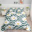 Kids Comforter Set Checkerboard Daisy Printed Pattern Bedding Set with 1 Comforter and 2 Pillowcases for Girls Boys Bedroom All Season(Checkerboard Daisy Twin)