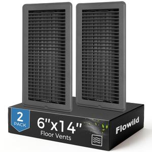 2 Pack 6x14 Inch Heavy Duty Steel Grey Floor Vents, Walkable Vent Covers with Easy Adjust Air Supply Lever for Home Floor
