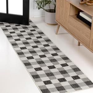 JONATHAN Y TSN201A-28 Darcy Traditional Geometric Bold Gingham Black/Cream 2 ft. x 8 ft. Indoor/Outdoor Runner Rug, Pet Friendly, Stain Resistant, Easy-Cleaning for Home, Patio, Backyard, Porch (2' x 7'10" (Rectangular))
