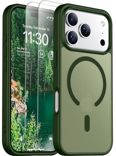 SPIDERCASE Magnetic for iPhone 17 Pro Max Case, Translucent Matte Case with 2PCS Tempered Glass Screen Protector Anti-Scratch Anti-Fingeprint Slim Phone Case for iPhone 17 Pro Max 6.9'', Green