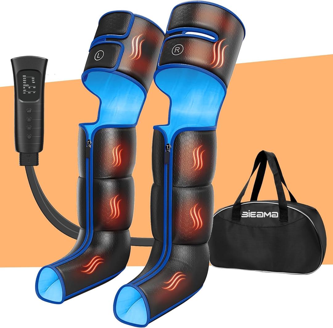 Leg Air Massager with Heat & Compression, Calf Thigh Foot Massager for Circulation, Relaxation, Pain Relief - 6 Modes 3 Intensity Levels 3 Heat Levels (AMQ-08-X)