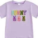 Toddler Baby Girl Boy Easter Clothes Bunny Shirt Short Sleeve Rabbit Embroidery Top Kids Easter Summer Outfit (Purple) 90
