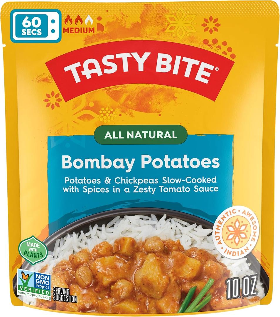 Tasty Bite Indian Bombay Potatoes, Microwaveable Ready to Eat Entrée, 10 Ounce,  BBD- 02-28-2027