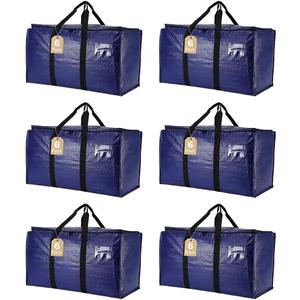 Cryster 6 Pack Moving Bags Heavy Duty, Extra Large Storage Totes Bag with Zippers and Sturdy Handles, Packing Bags for Moving, Storage, Travel, Space Saving, Moving Boxes College Essentials Blue