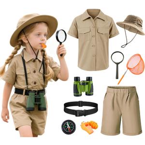 Kids Explorer Adventurer Costume Boys Girls Outdoor Kit Safari Camping Jungle Seeker Trailblazer Cosplay