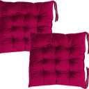 2 Pack Square Seat Cushion Chair Pads for Kitchen Dining Chairs, Soft Comfort Velvet Chair Mat Pillow Cushions with Ties for Office Desk Living Room Tatami 15.5", Burgundy