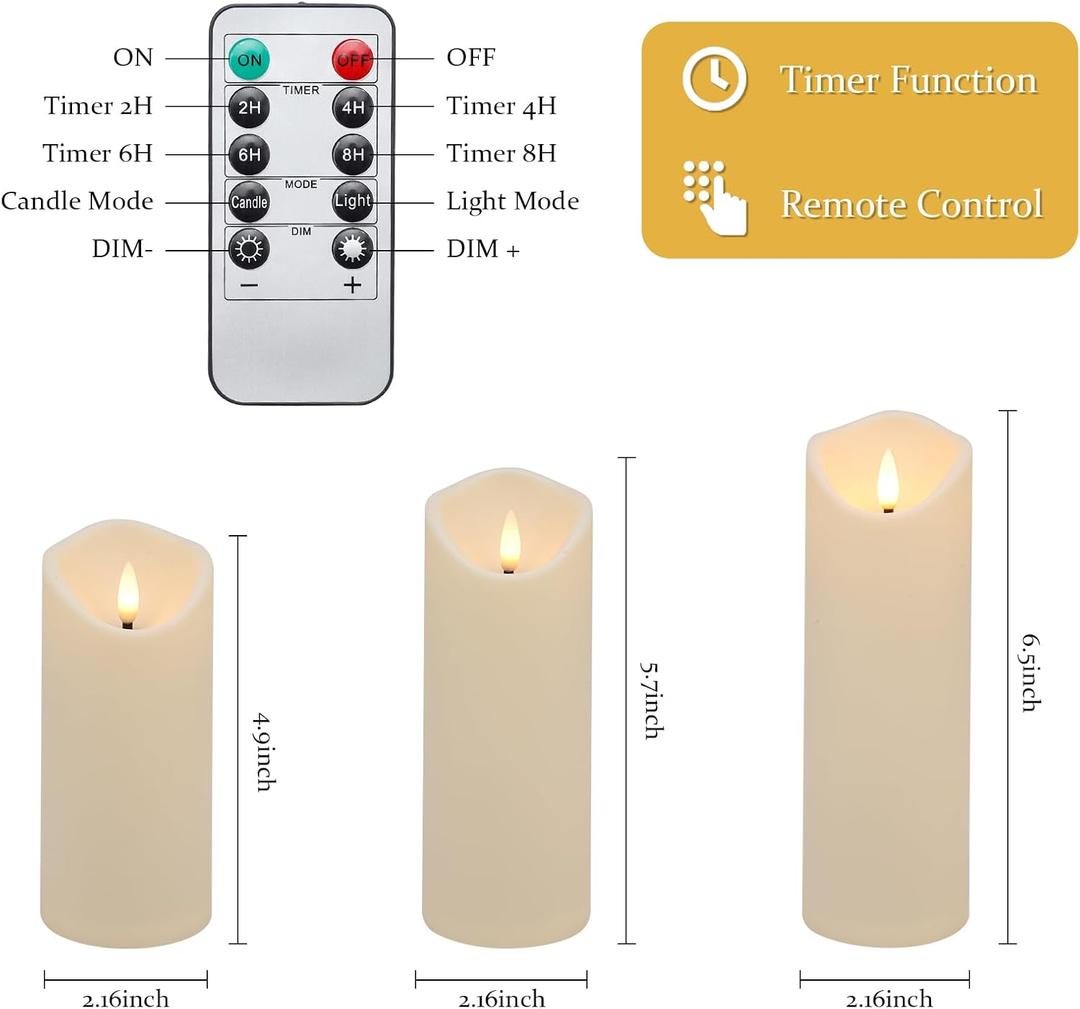Enido Flickering Flameless LED Candles with Remote Timer Battery Operated Candles with 3D Flame Outdoor Heat Resistant for Exquisite Decor