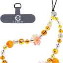 Handmade Flower Beaded Charm Cell Phone Camera Lanyard, Wrist Strap with Tether Tab,Phone Chain String, Keychain Decor for Wallet (Golden Tangerine Glow)