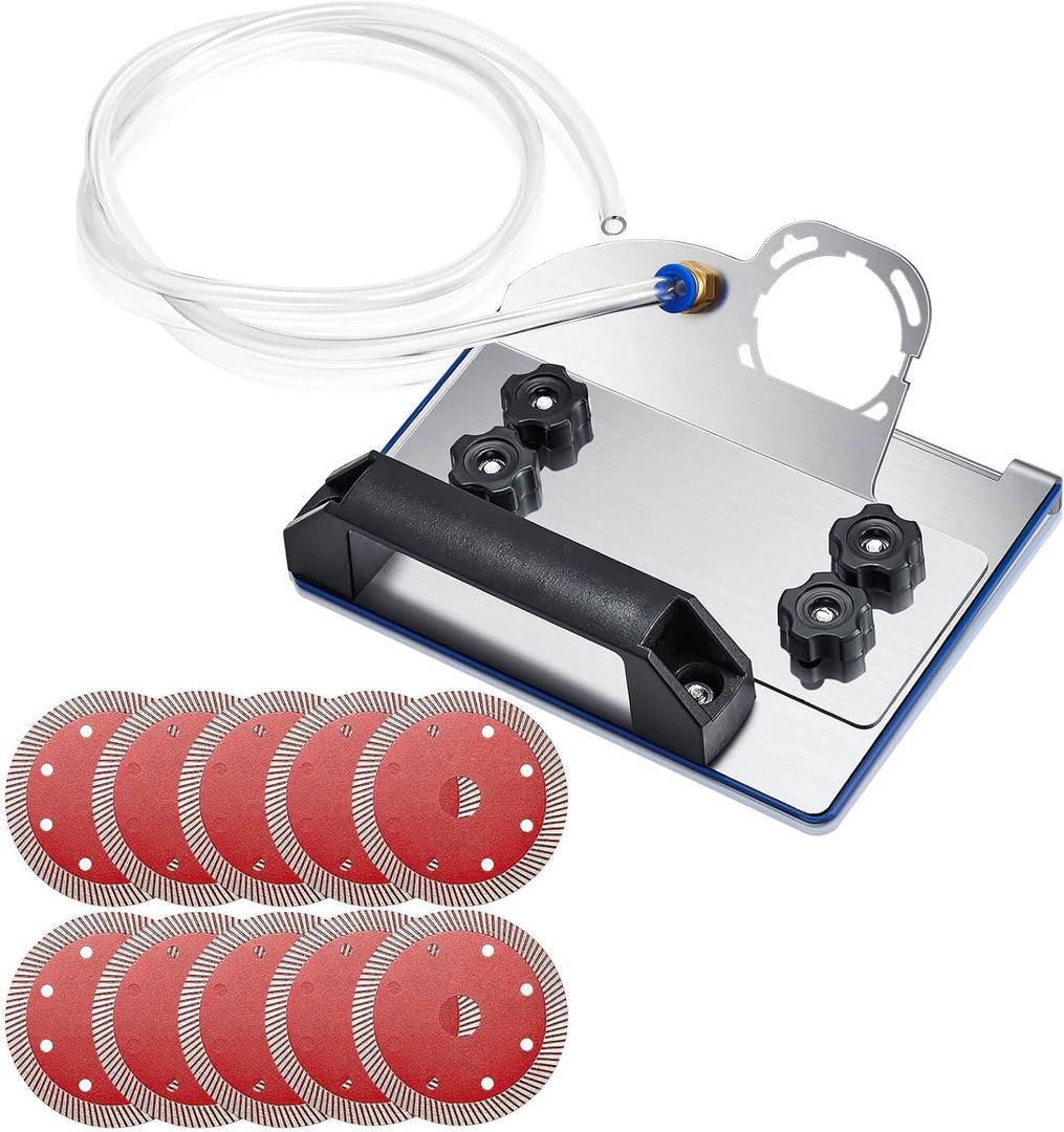 Hicarer 10 Blades Angle Grinder Stand for Tile 45° Chamfer Cutting Tile Chamfering Tool with 10 Saw Blades a Hose Angle Bracket Type 100 Grinder Holder for Ceramic Stone Cutting