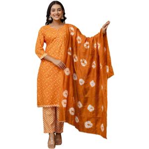 JG JAI GOVINDAM Indian Kurtis for Women Salwar Kameez Suit Set Indian Dresses Chikankari White Kurti Pant & Dupatta Set (Orange, XXL)